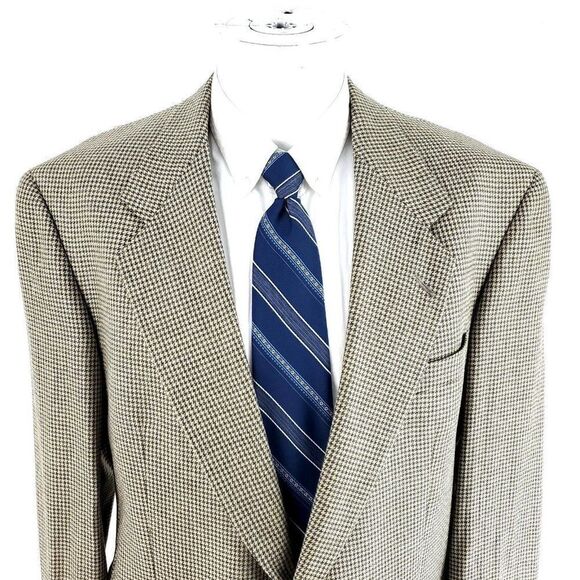 Hart Schaffner Marx Softly Tailored Wool 2 Button Sport Coat 42R Tan Houndstooth - Picture 1 of 11